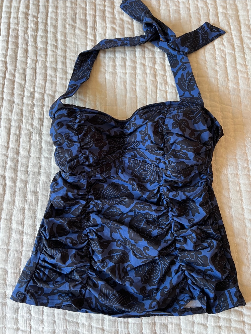Lands' End Navy and Black Floral Halter One-Piece Swim Top